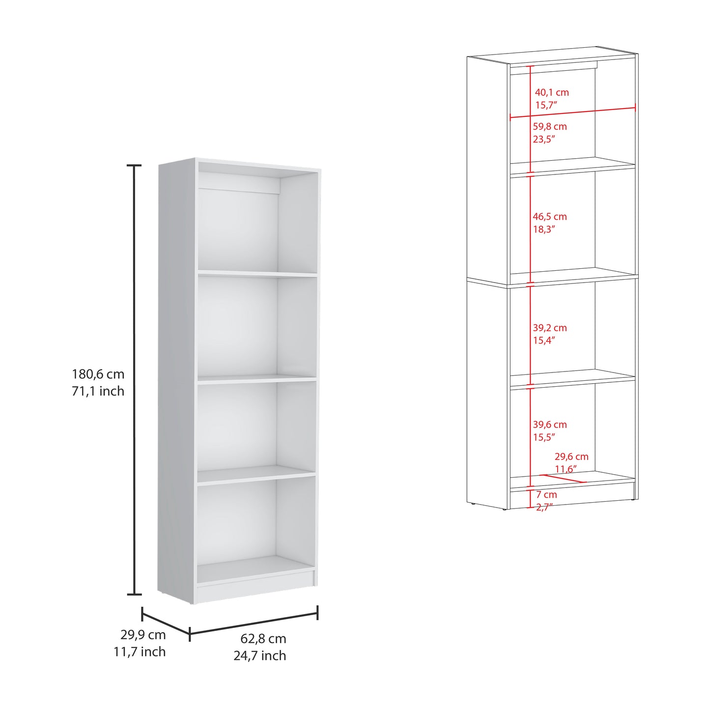 Trues 3 Piece Living Room Set with 3 Bookcases, White