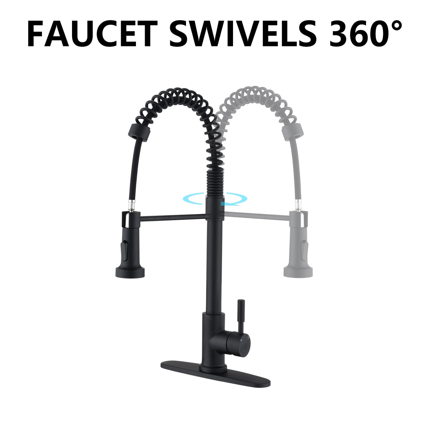 Pull Down Sprayer Spring Kitchen Sink Faucet Matte Black