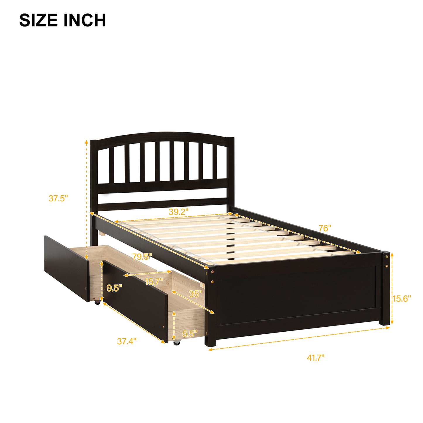 Twin Platform Storage Bed Wood Bed Frame with Two Drawers and Headboard, Espresso(Previous SKU: SF000062PAA)