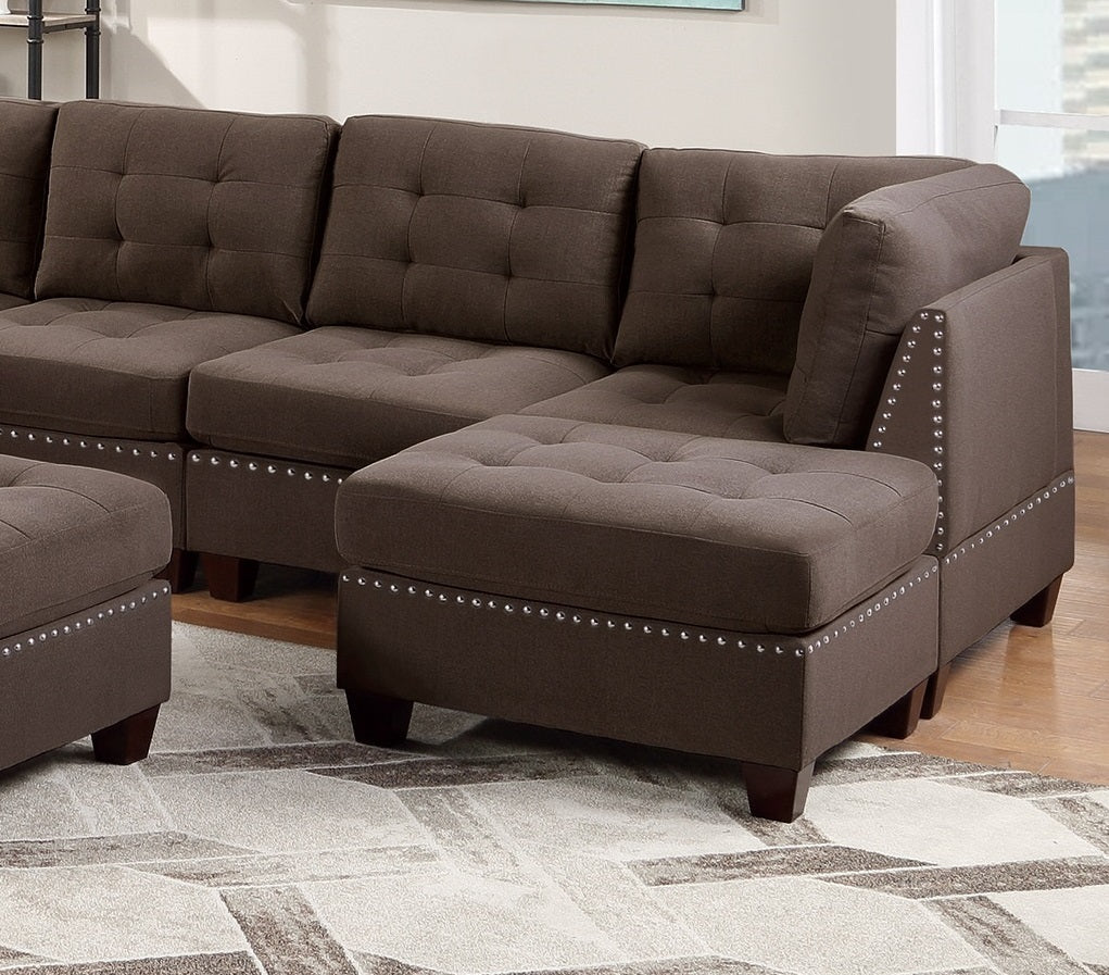 Elegant Black Coffee Modular Sectional Sofa Set with Tufted Nail head Accents