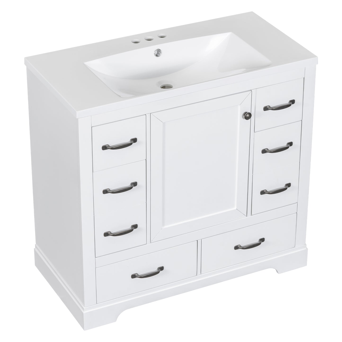 36" Bathroom Vanity with Sink Combo, Six Drawers, Multi-Functional Drawer Divider, Adjustable Shelf, White