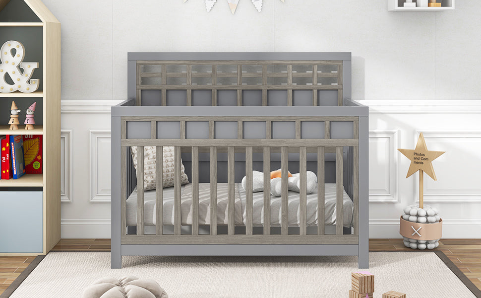 Certified Baby Safe Crib, Pine Solid Wood, Non-Toxic Finish, Gray