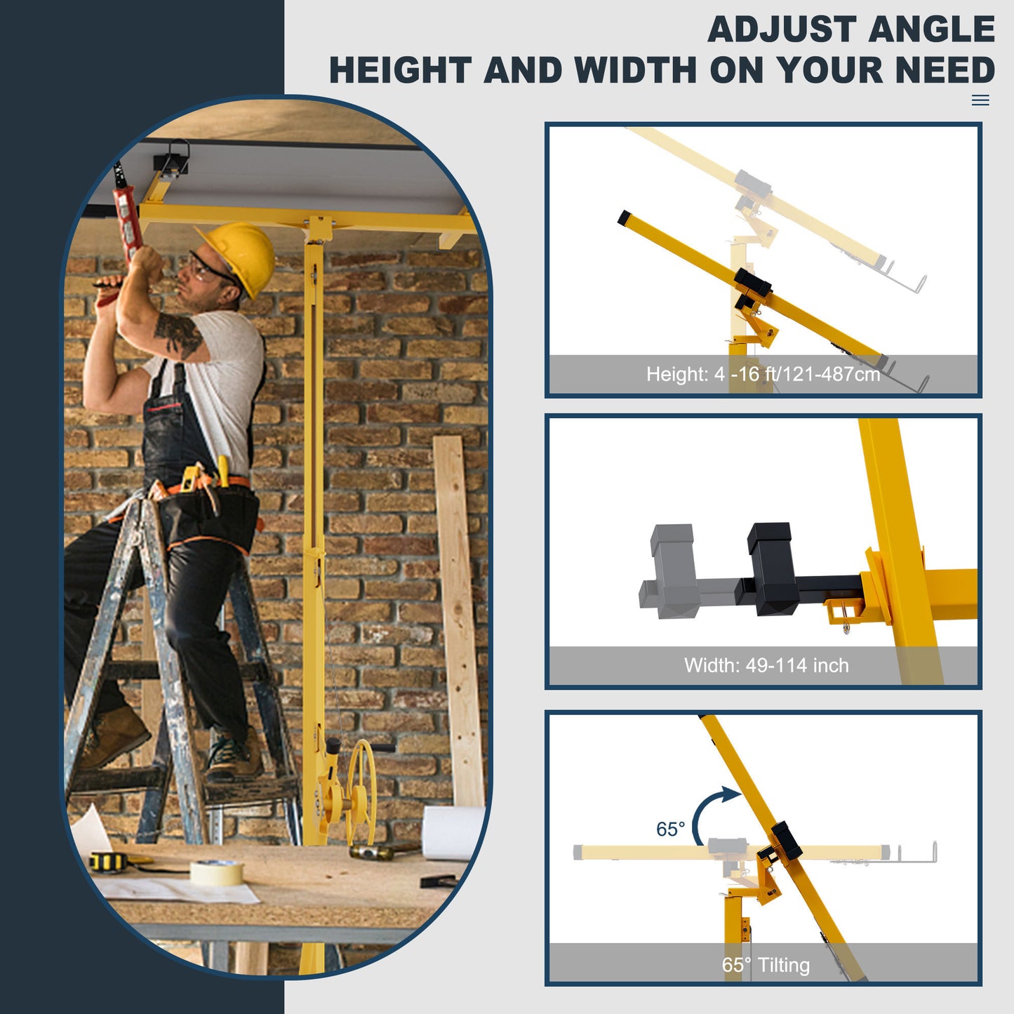 16ft Lift Drywall Panel Hoist Jack for Ceiling - Yellow