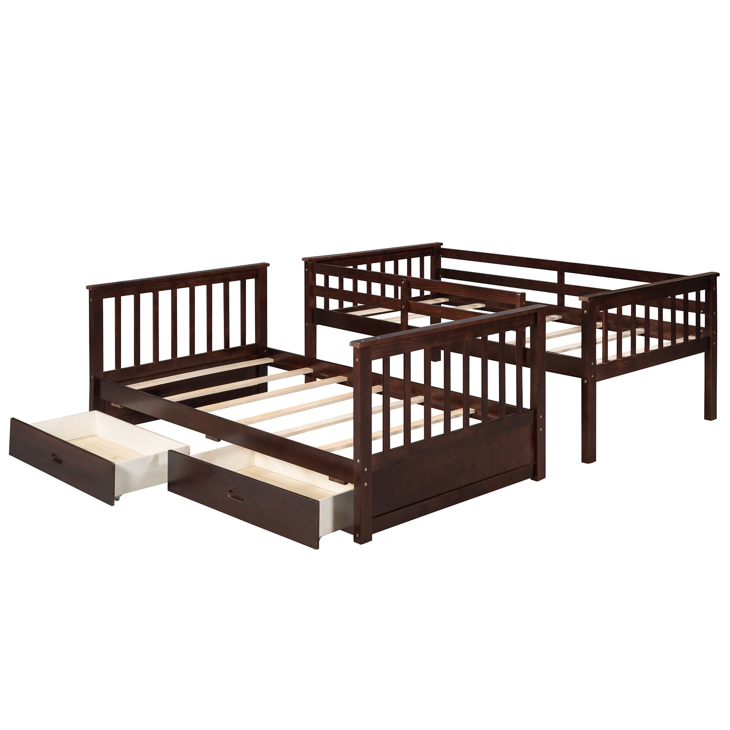 Twin Bunk Bed with Storage Drawers and Ladders in Espresso - Space-Efficient Solution