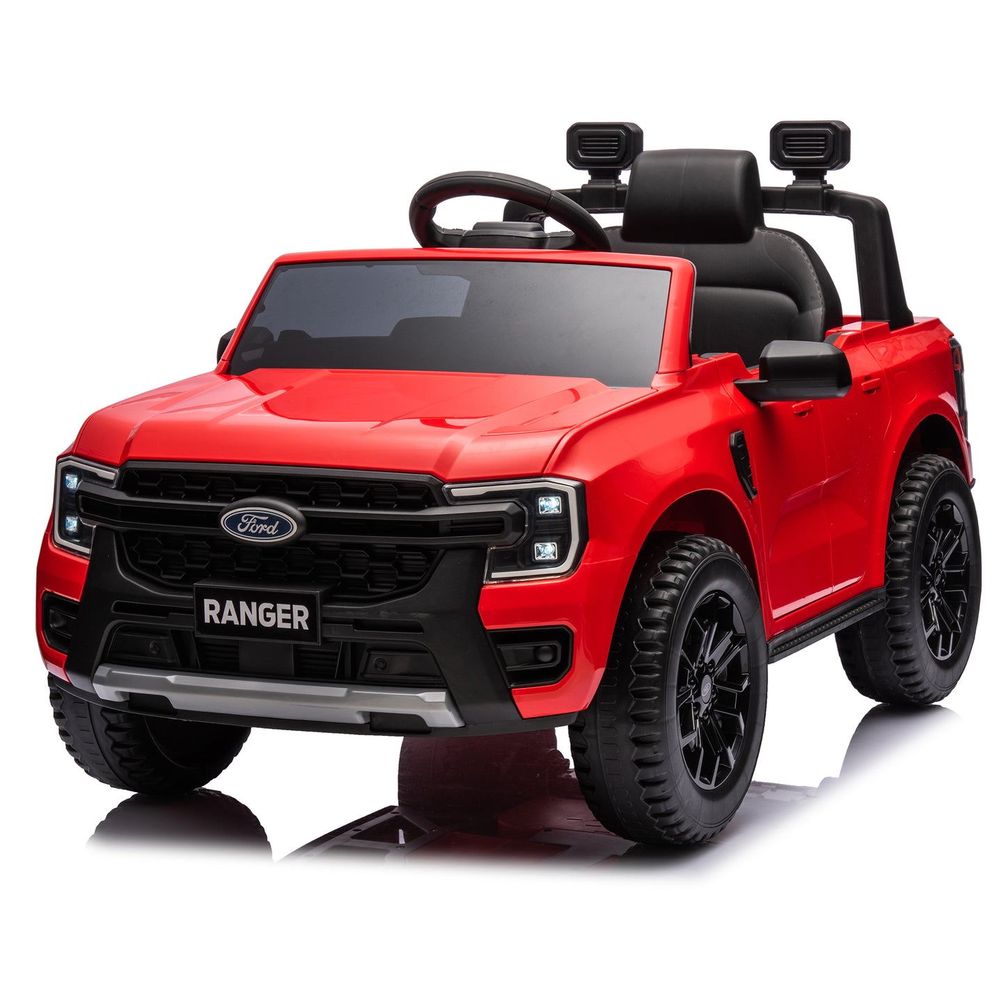 12V Kids Ride On Car W/Parents Remote Control,Licensed Ford Ranger,2WD,Rear wheel suspension,Low Start,Headlight,Horn,MP3,Bluetooth,Adjustable speed,Speed 1.86-4.97 mph for kids aged 3-6.