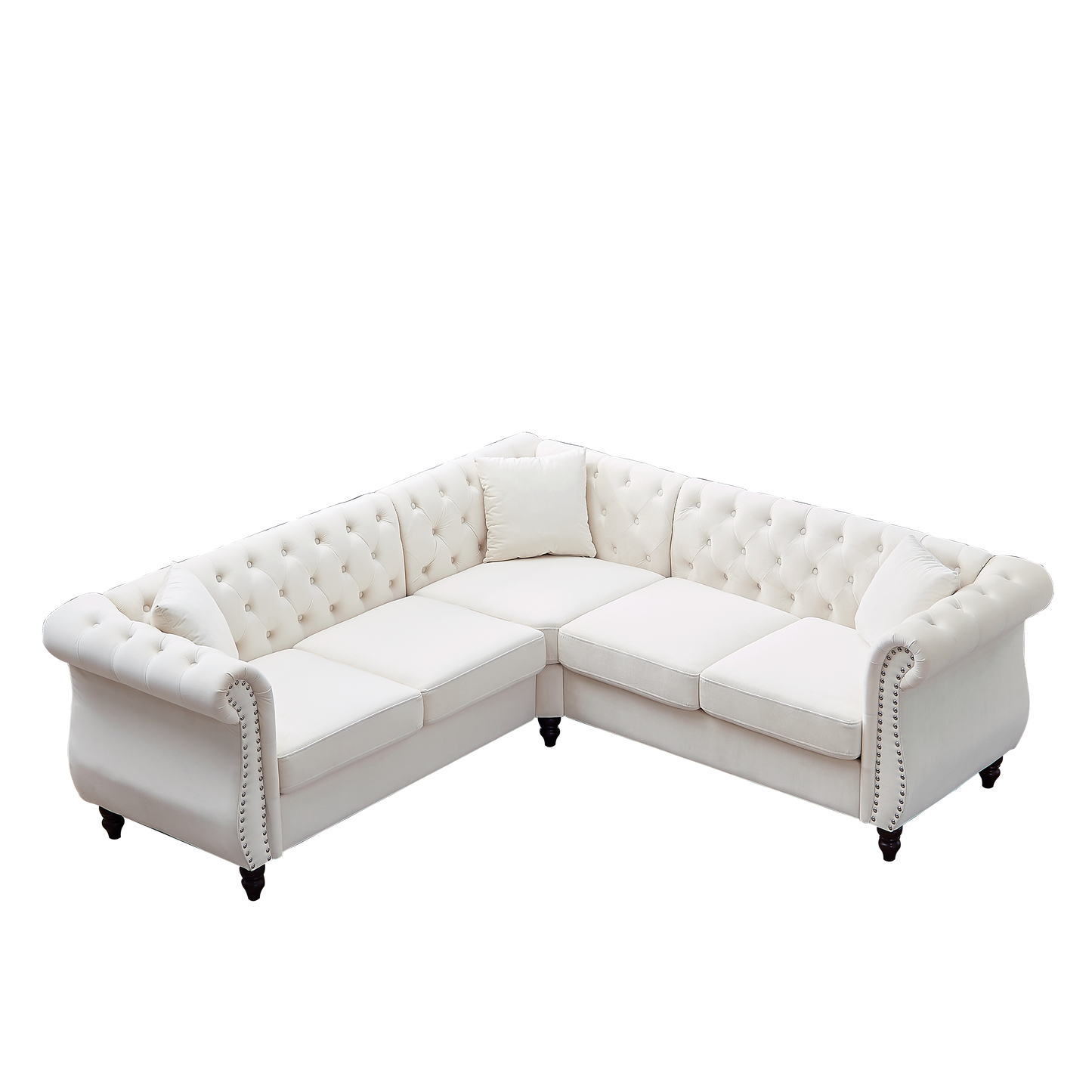 Oversized L-Shaped Sectional Sofa with Metallic Legs and 3 Pillows