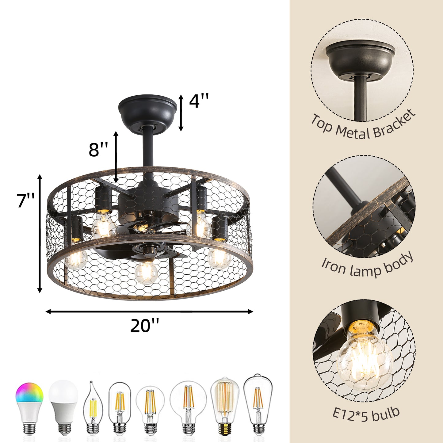 Ceiling Fan with Remote Control and Reversible DC Motor