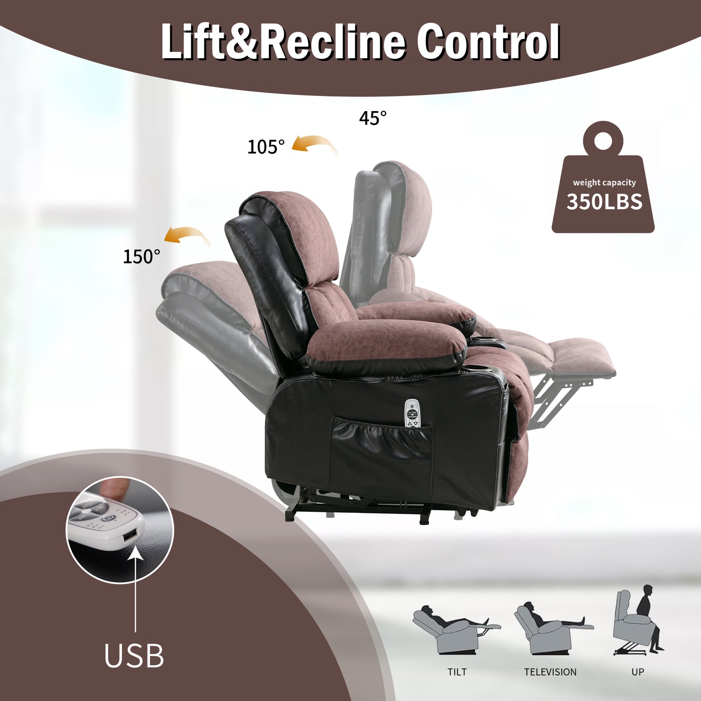 Electric Power Lift Recliner Chair with Heat and Massage for Elderly in Black/Brown