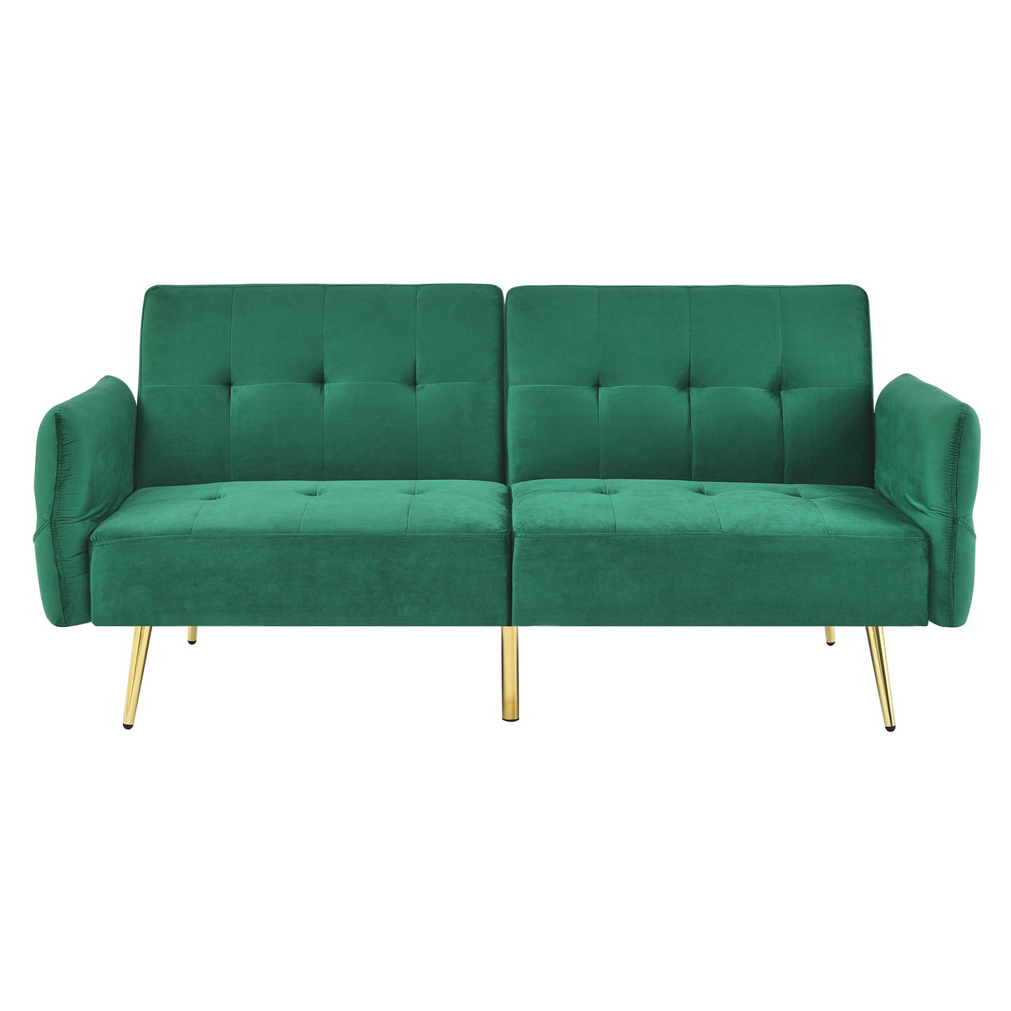 Luxurious Italian Velvet Sofa Bed with Armrest Storage, Green 280g Velvet