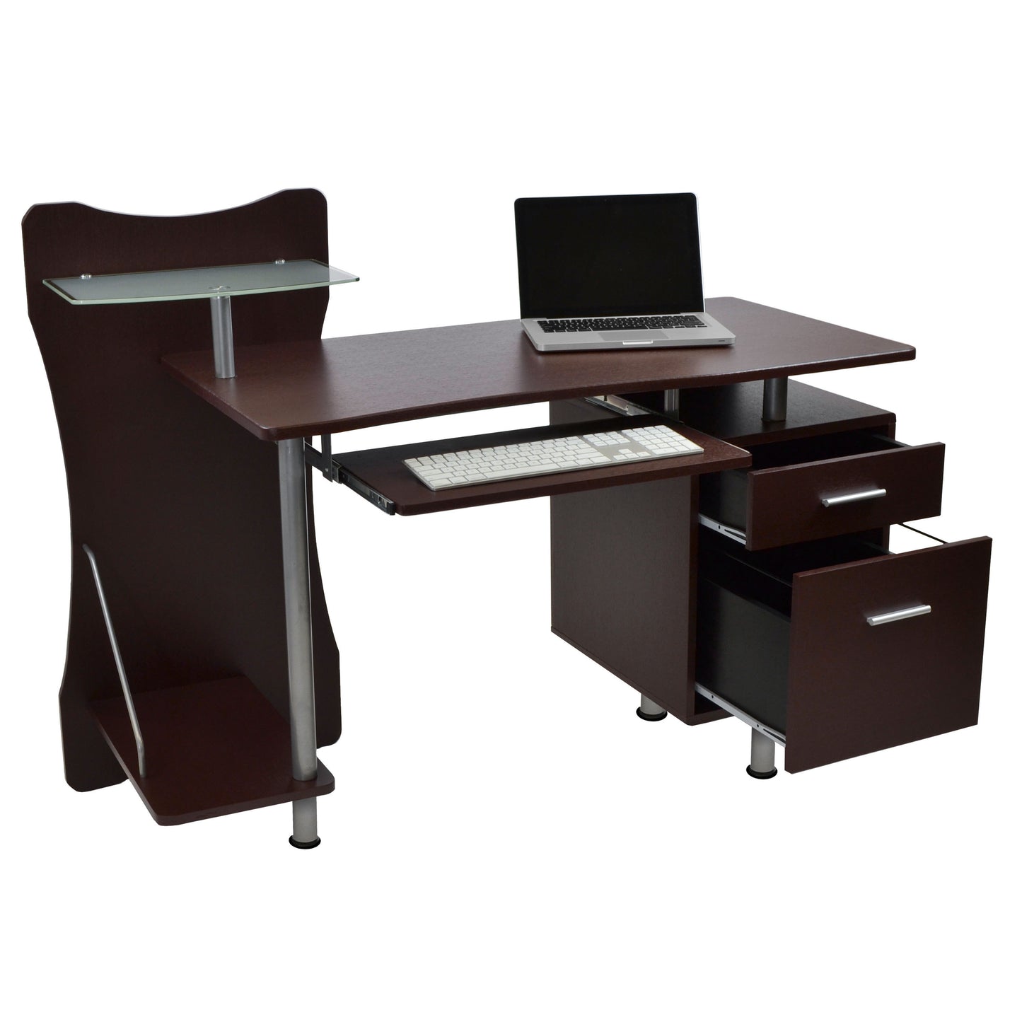 Sophisticated Chocolate Computer Desk with Enhanced Storage Options