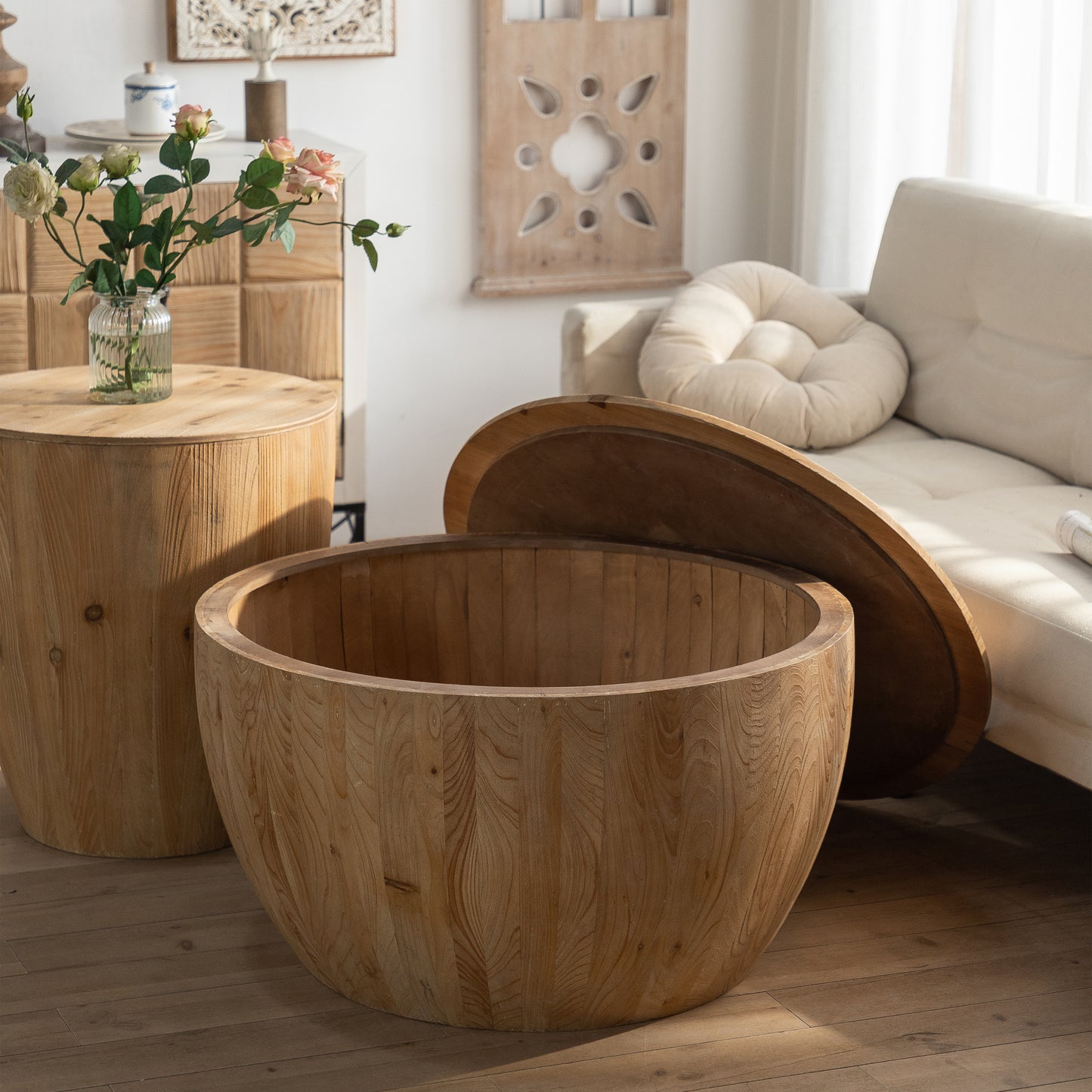 Vintage Style Barrel Design Coffee Table for Home and Office