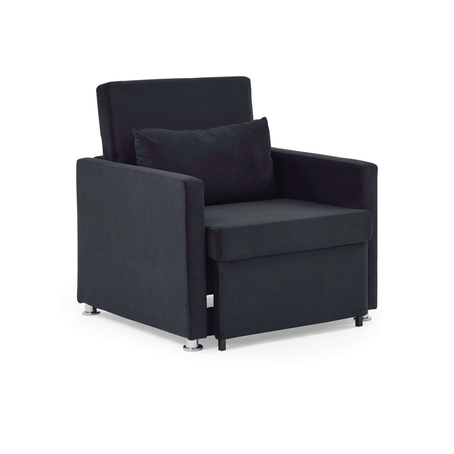 Sofa Bed Chair 2-in-1 Convertible Chair Bed, Lounger Sleeper Chair for Small Space with One Pillow, Black Velvet