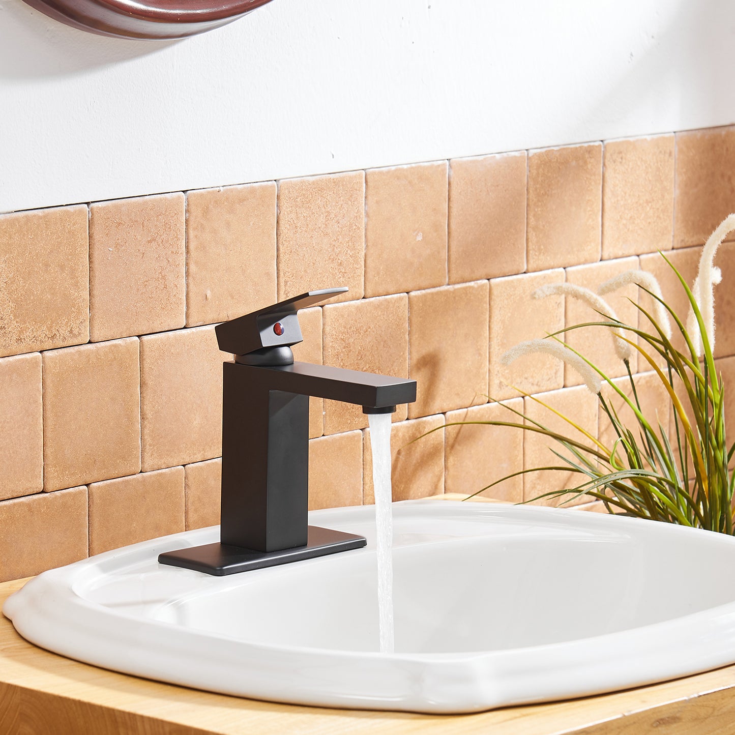 Matte Black Single-Handle Low-Arc Bathroom Faucet with Pop-Up Drain