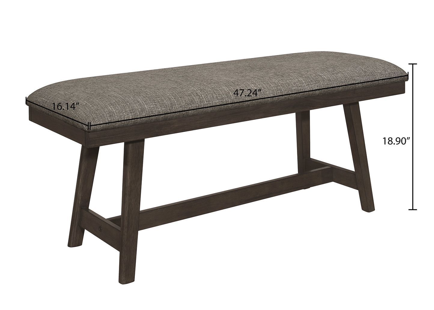 1Pc Dark Brown Finish Transitional Bench Upholstered Seat Gray Linen Look Fabric Wooden Furniture