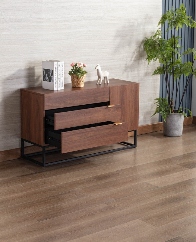 Walnut Brown Wood TV Stand with Drawer and Cabinet Storage