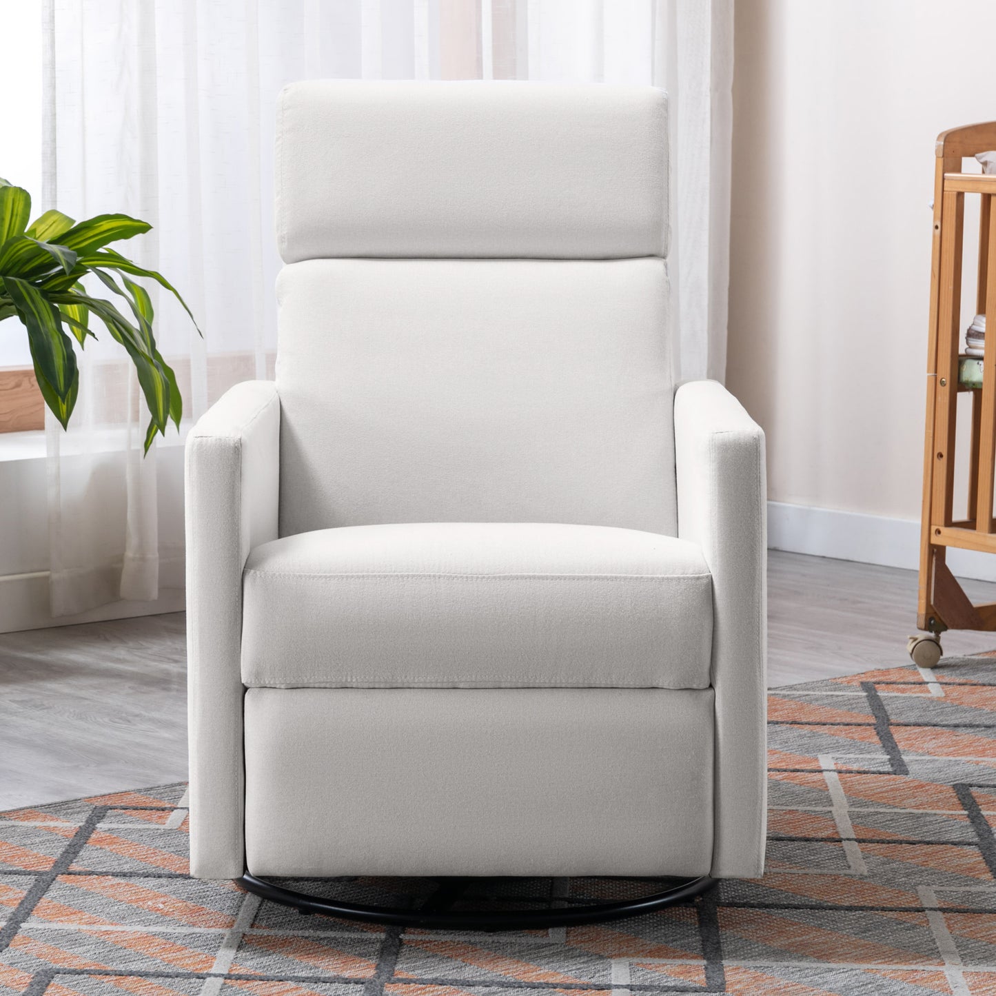 Swivel Reclining Nursery Chair with Modern Beige Upholstery