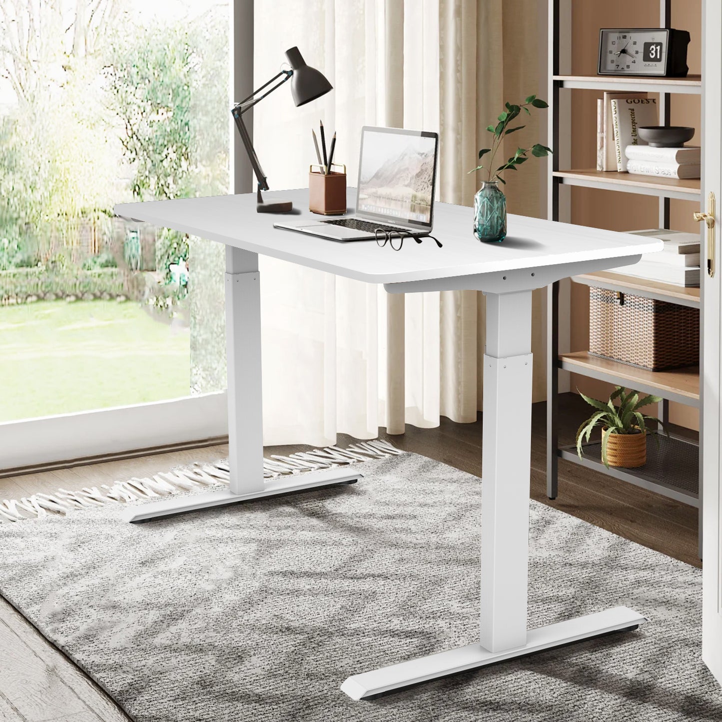 Simple and Spacious 55inch(L) White Tabletop Desk