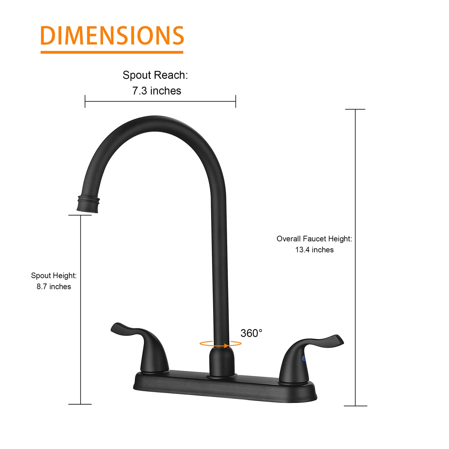 Kitchen Sink Faucet with 2 Handles, 3-Hole Installation, Matte Black