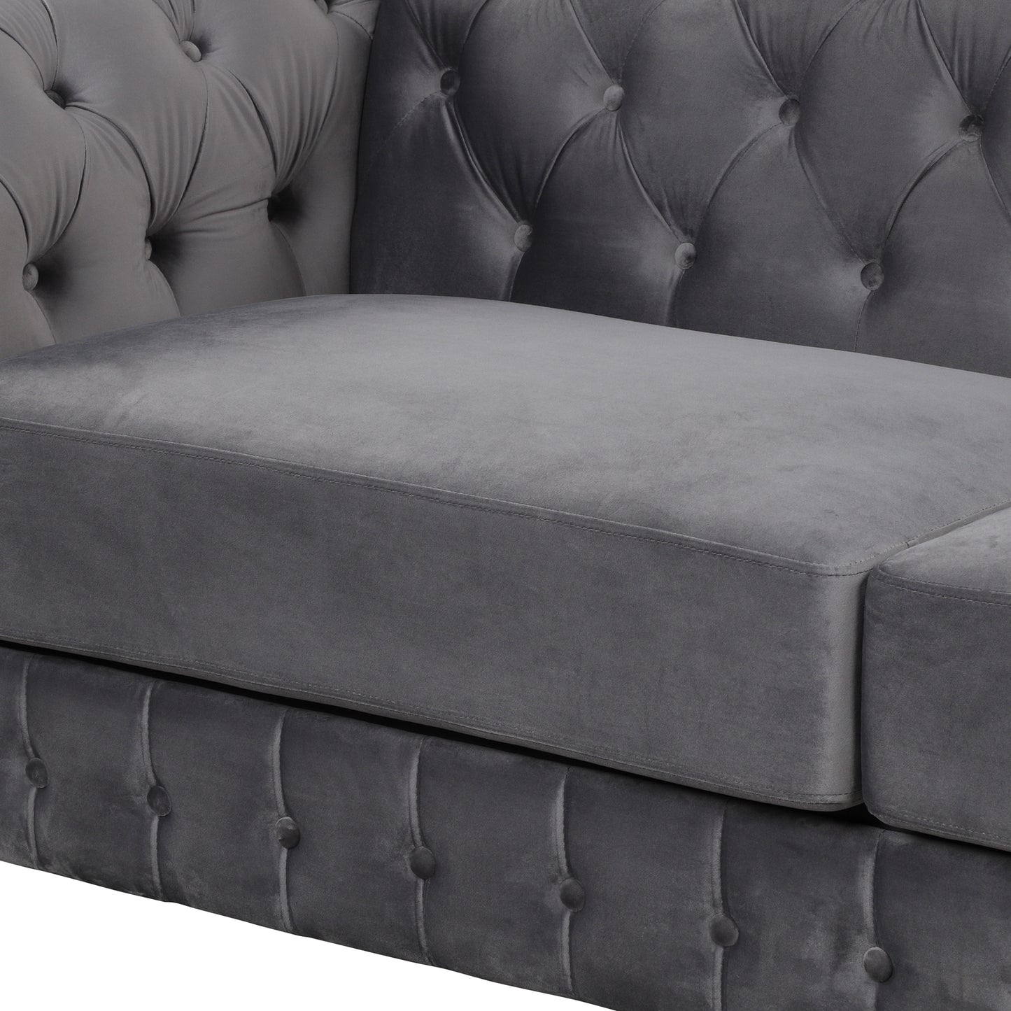 82 Mid Century Modern Gray Velvet Upholstered Sofa - 3 Seater