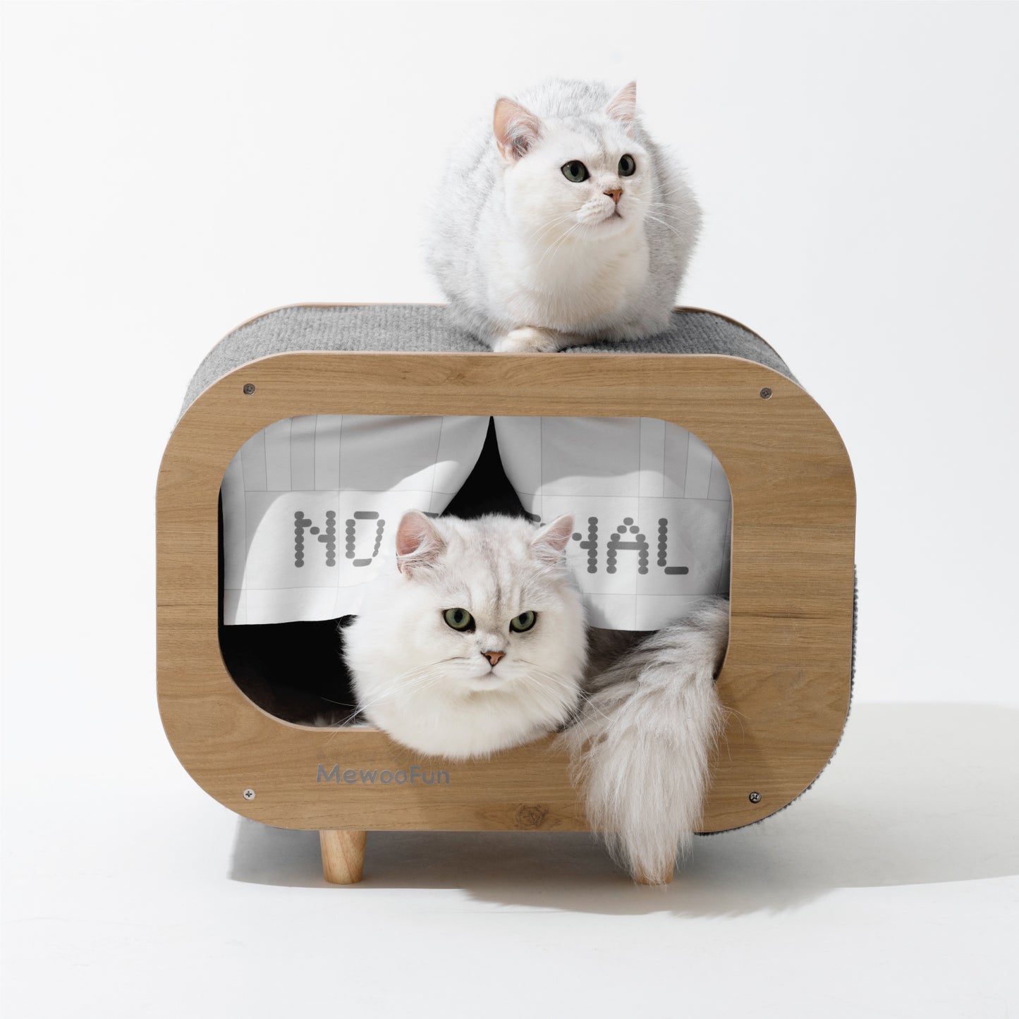 Classic Wooden TV-Shaped Cat Bed, Cat House with Cushion, Grey