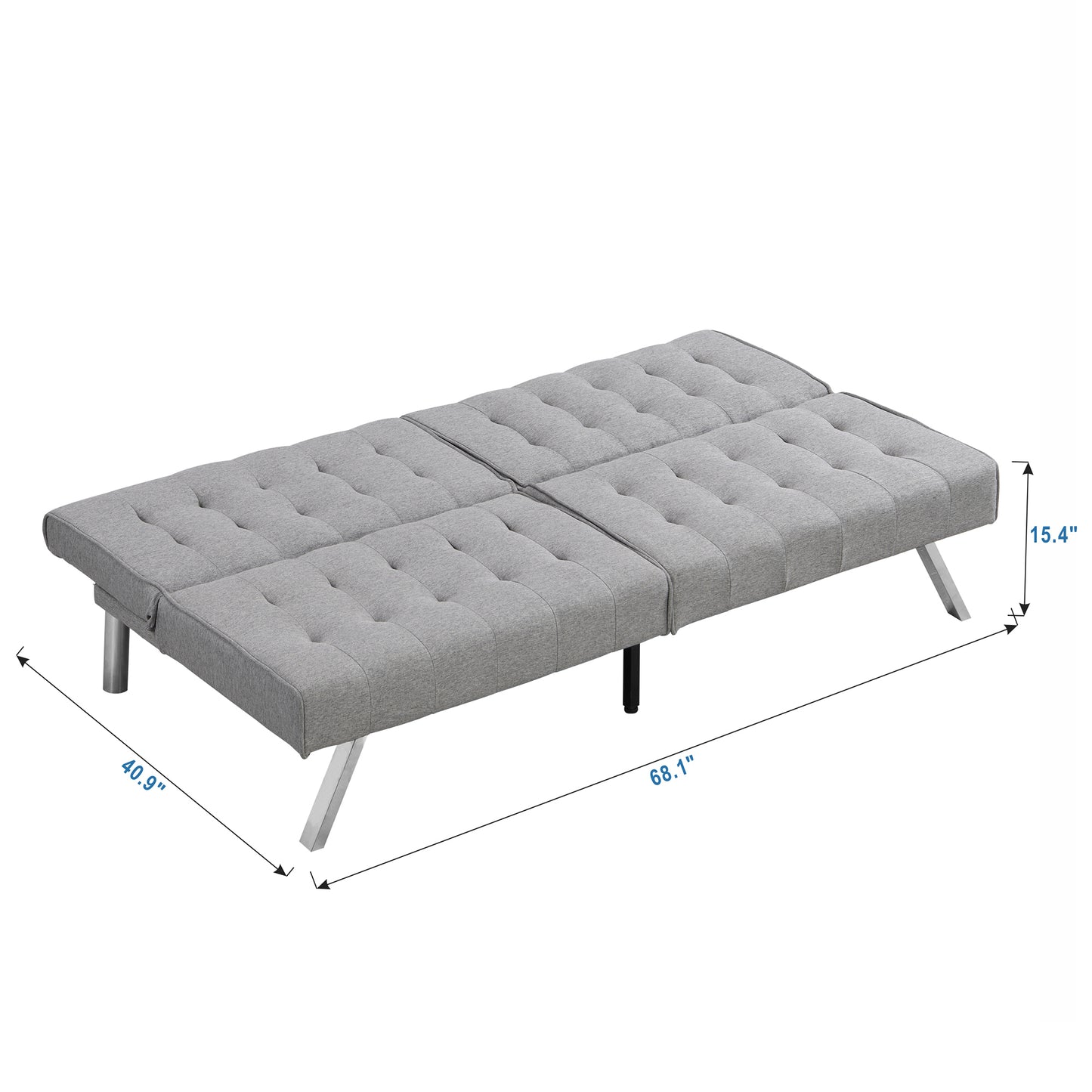 WOOD FRAME, STAINLESS LEG, FUTON, SOFA BED GREY