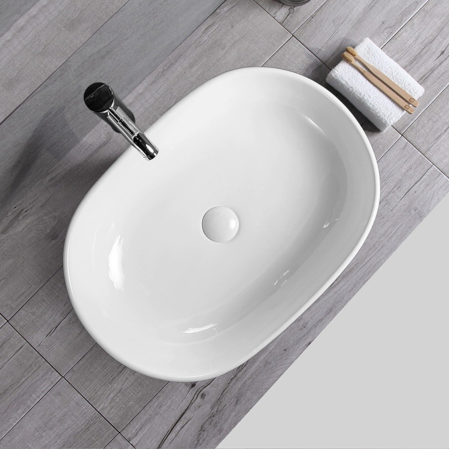 Vessel  Bathroom Sink Basin in White Ceramic