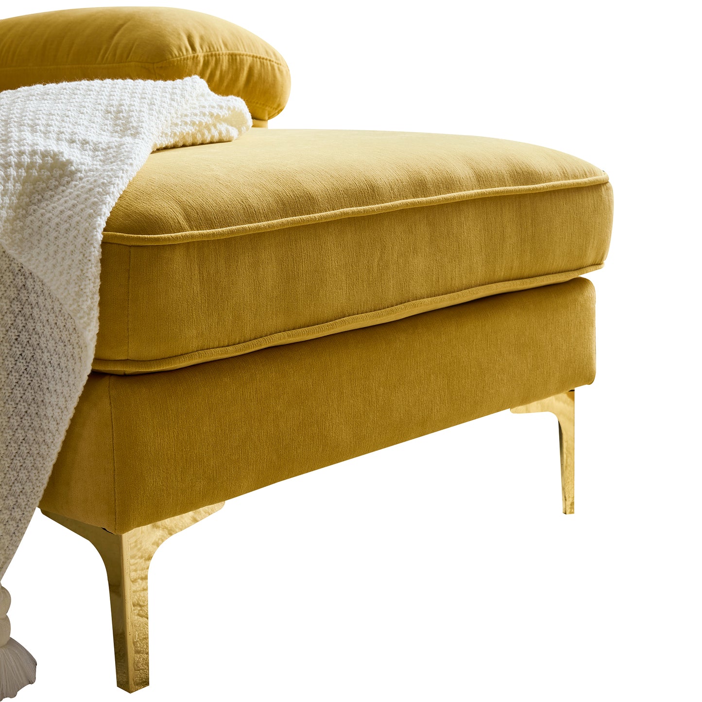 Modern Yellow Velvet L-Shaped Sectional Sofa for Living Room or Bedroom