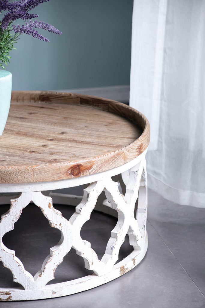 Elegant White Rustic Round Wooden Coffee Table - 31.9x31.9x15.7