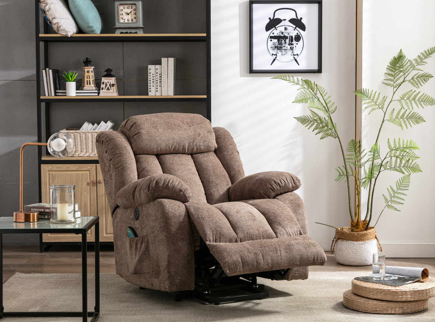 Comfort Plus Brown Power Lift Recliner Chair with Heat & Massage for Seniors and Heavy-Duty Support