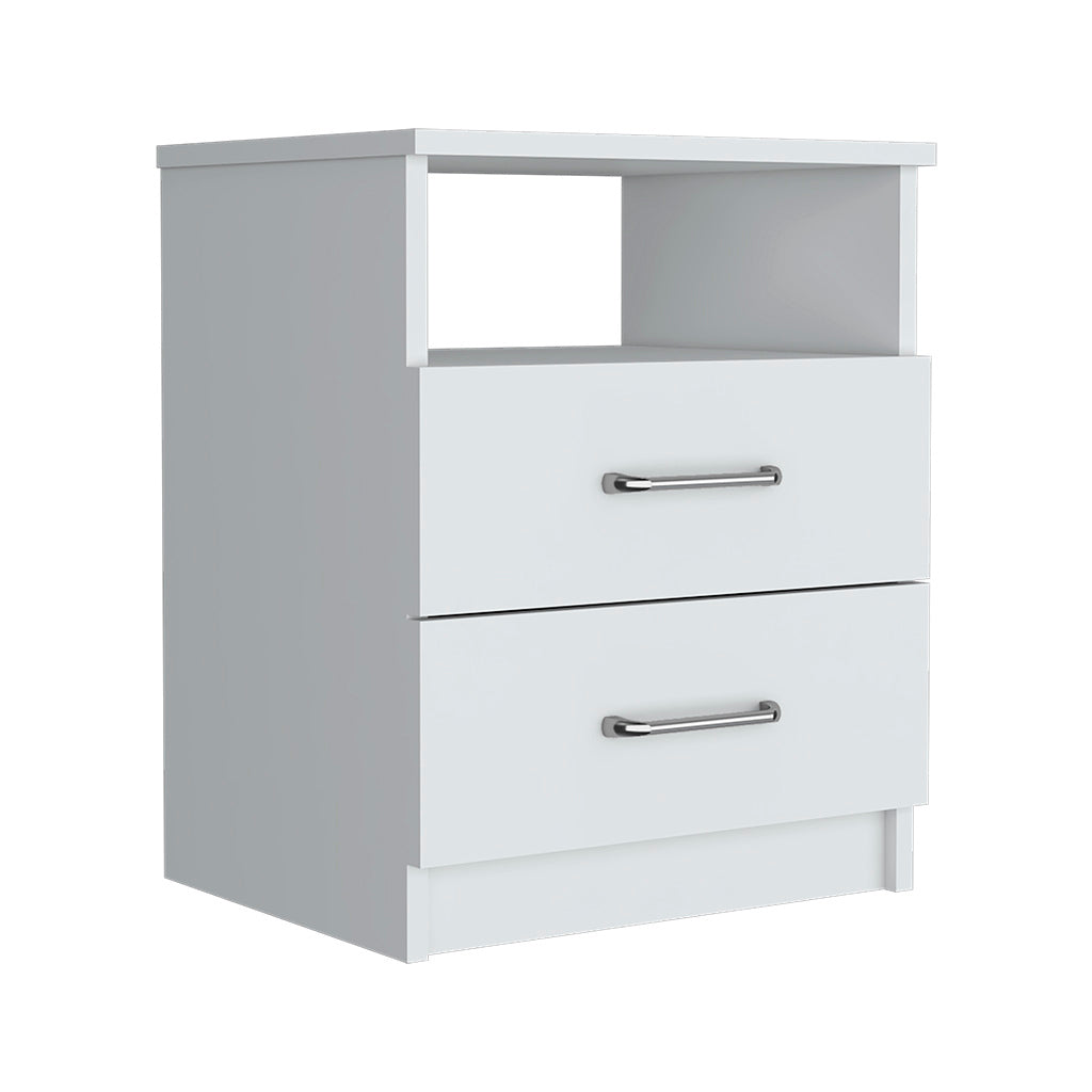 Nightstand Olienza, Two Drawers, One Shelf, White Finish