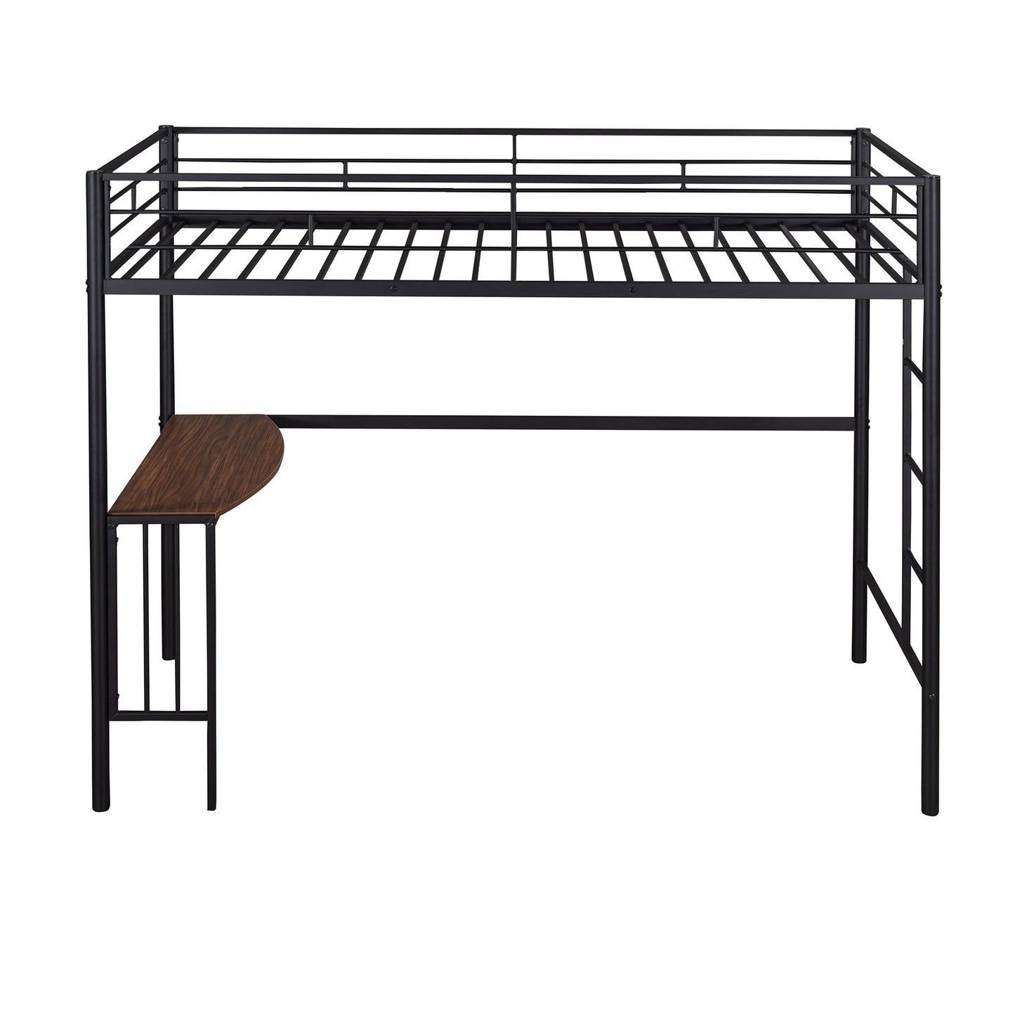 Black Metal Loft Bed with Built-in Study Desk, Ladder, and Guardrails for Twin Size Mattress