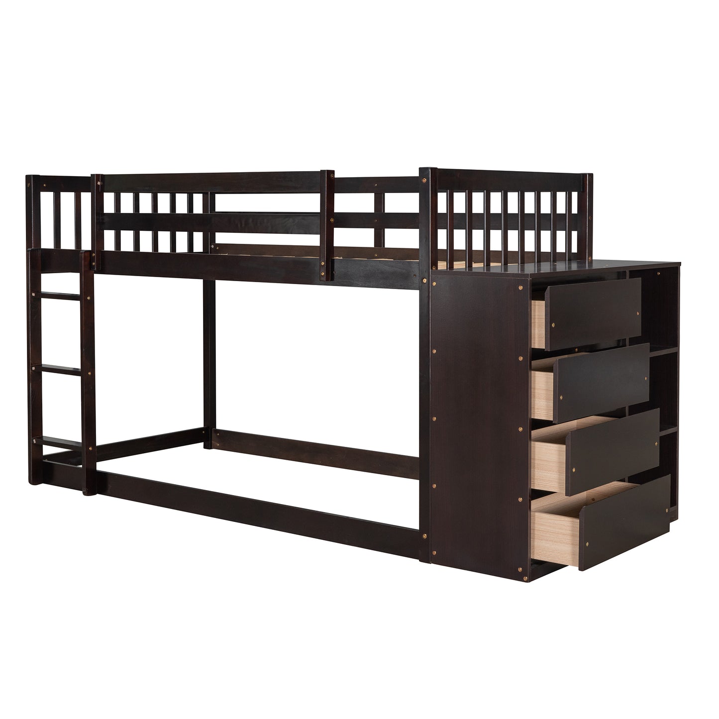 Twin Over Twin Bunk Bed with Espresso Finish and Storage Options