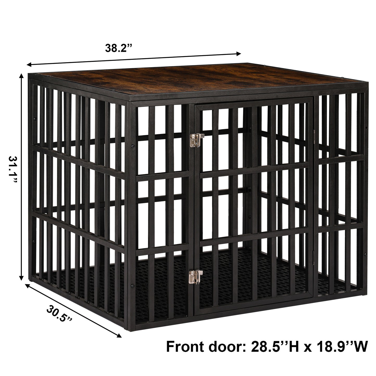 NEW HEAVY DUTY DOG CRATE FURNITURE FOR LARGE DOGS WOOD & STEEL DESIGN DOG CAGE INDOOR & OUTDOOR PET KENNEL 38X30X32INCH PET PLAYPEN WITH COVER METAL DOG FENCE CRATE BLACK