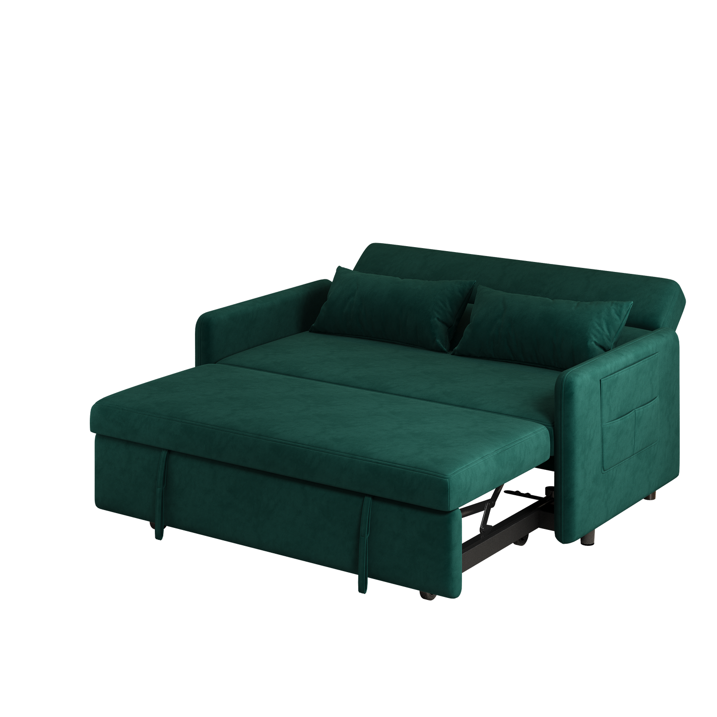 Sofa Pull Out Bed Included Two Pillows 54" Green Velvet Sofa for Small Spaces