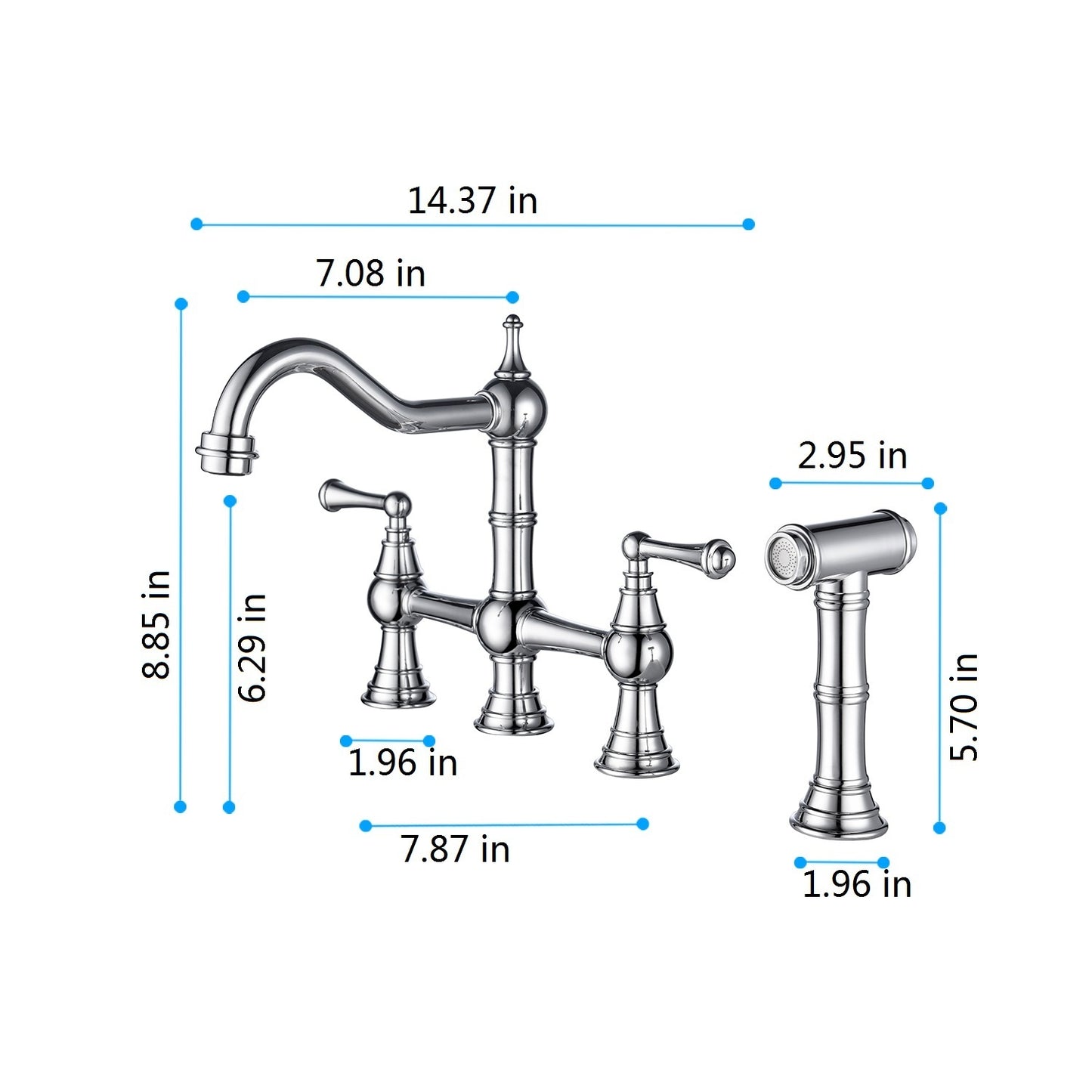 Bridge Dual Handles Kitchen Faucet With Pull-Out Side Spray in