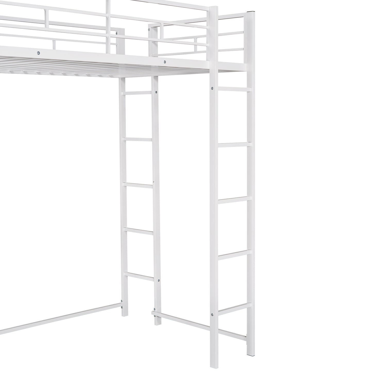 Twin Metal Loft Bed with 2 Shelves and one Desk ,WHITE(: MF281206AAK)