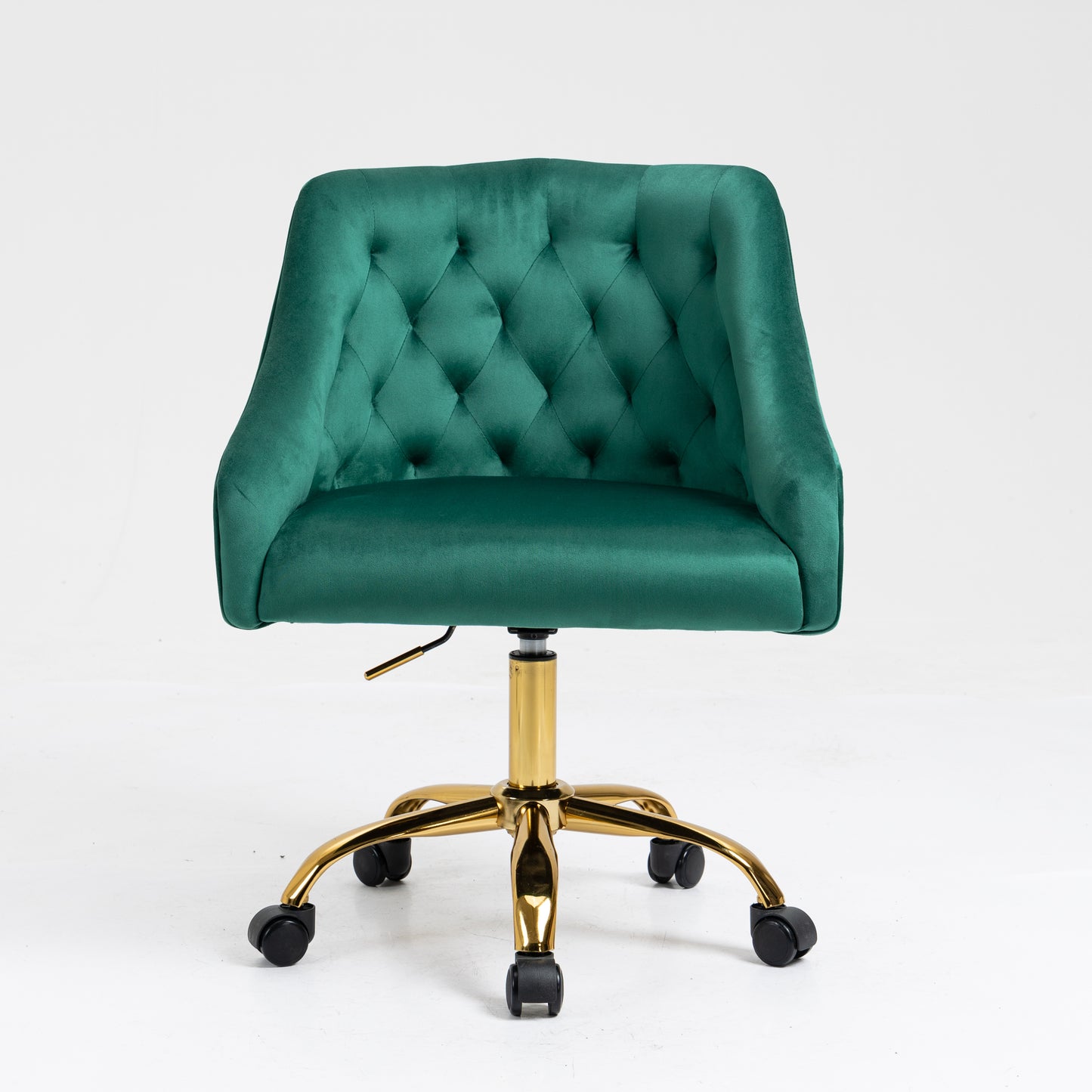 Velvet Office Swivel Chair, Vanity Chair, Fabric Desk Chair, Pretty Fancy Chair, Gold Office Chair for Girls, 360°Swivel Height Adjustable Reception Chair, Green