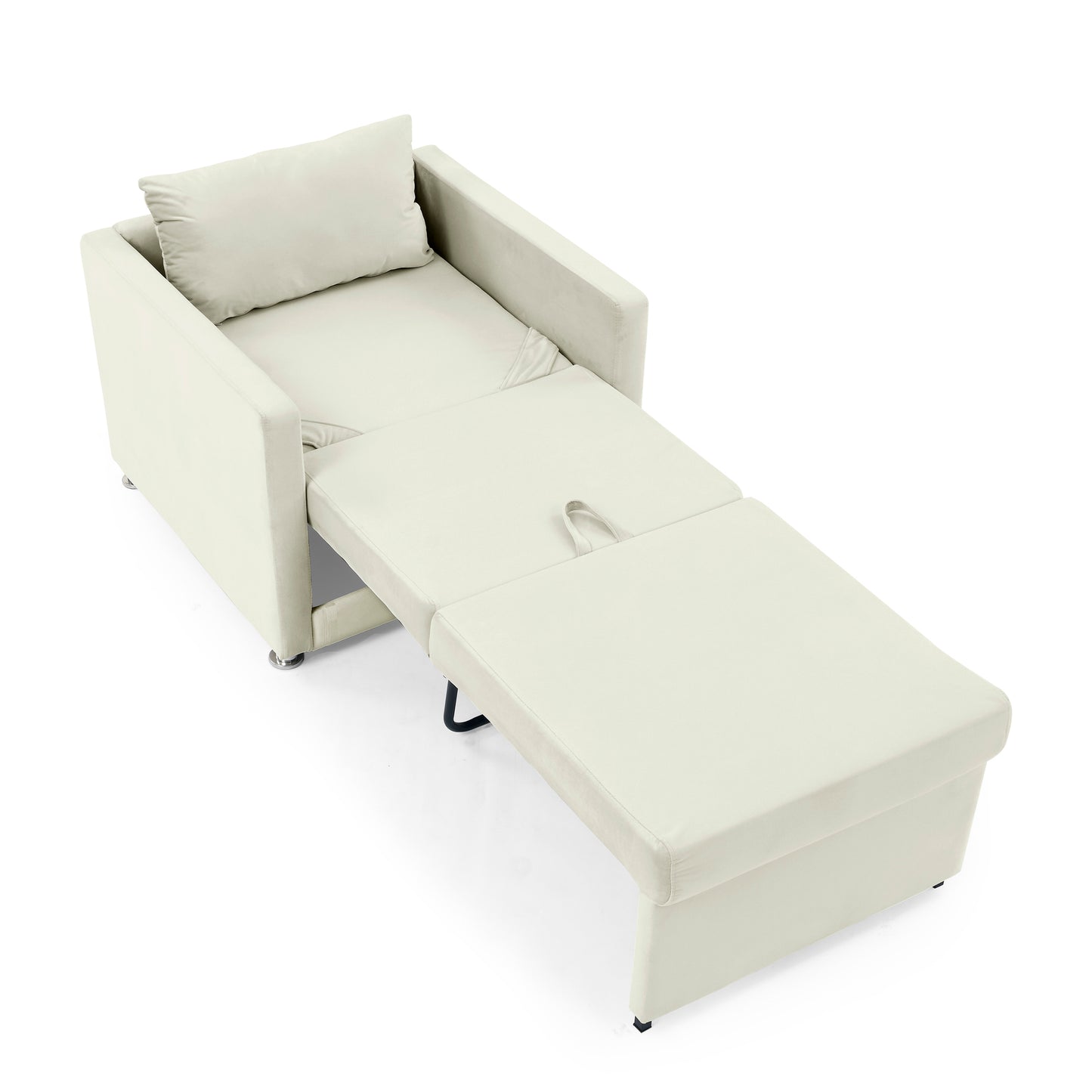 Sofa Bed Chair 2-in-1 Convertible Chair Bed, Lounger Sleeper Chair for Small Space with One Pillow, Beige Velvet