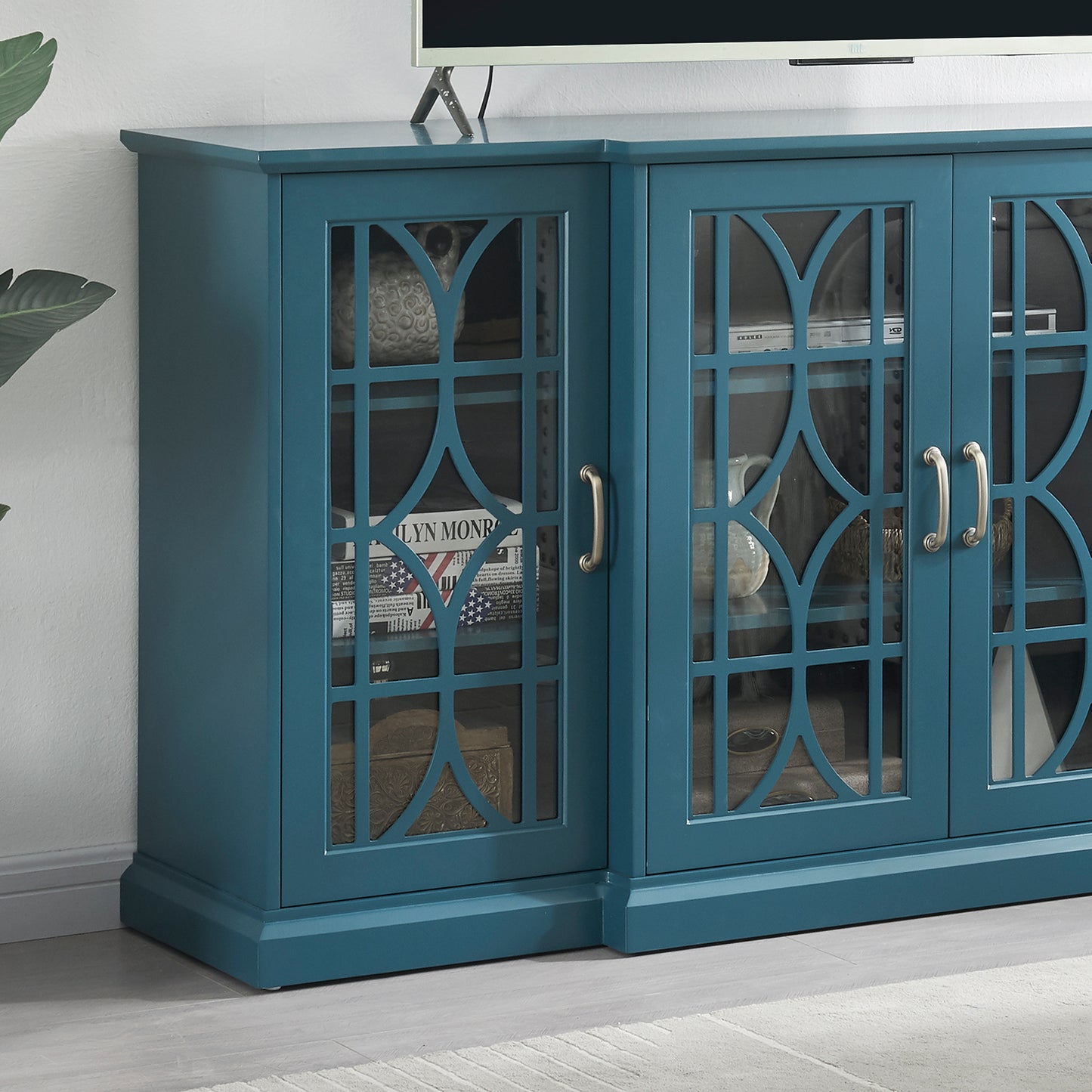 63 Teal Blue TV Stand and Storage Sideboard Buffet