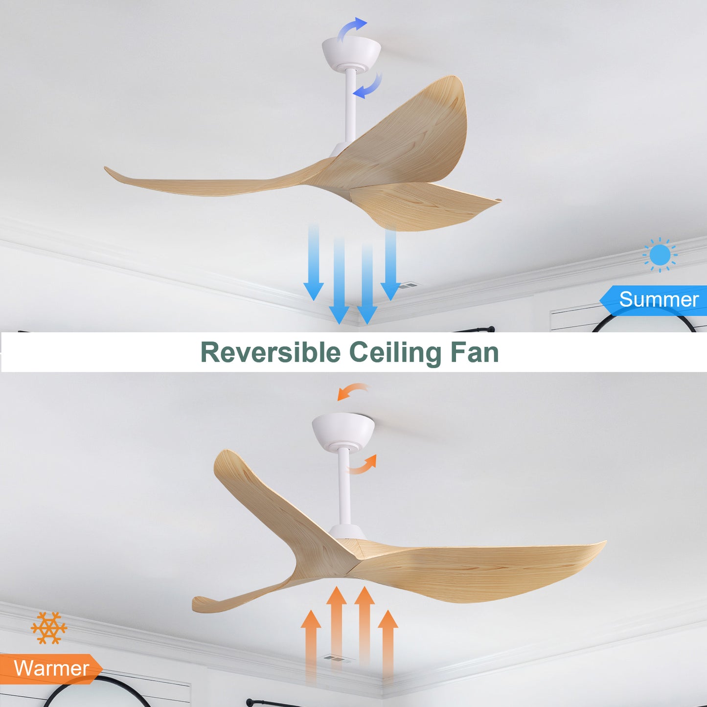 52 Inch Modern Reversible Ceiling Fan with Energy-Efficient DC Motor and Remote Control