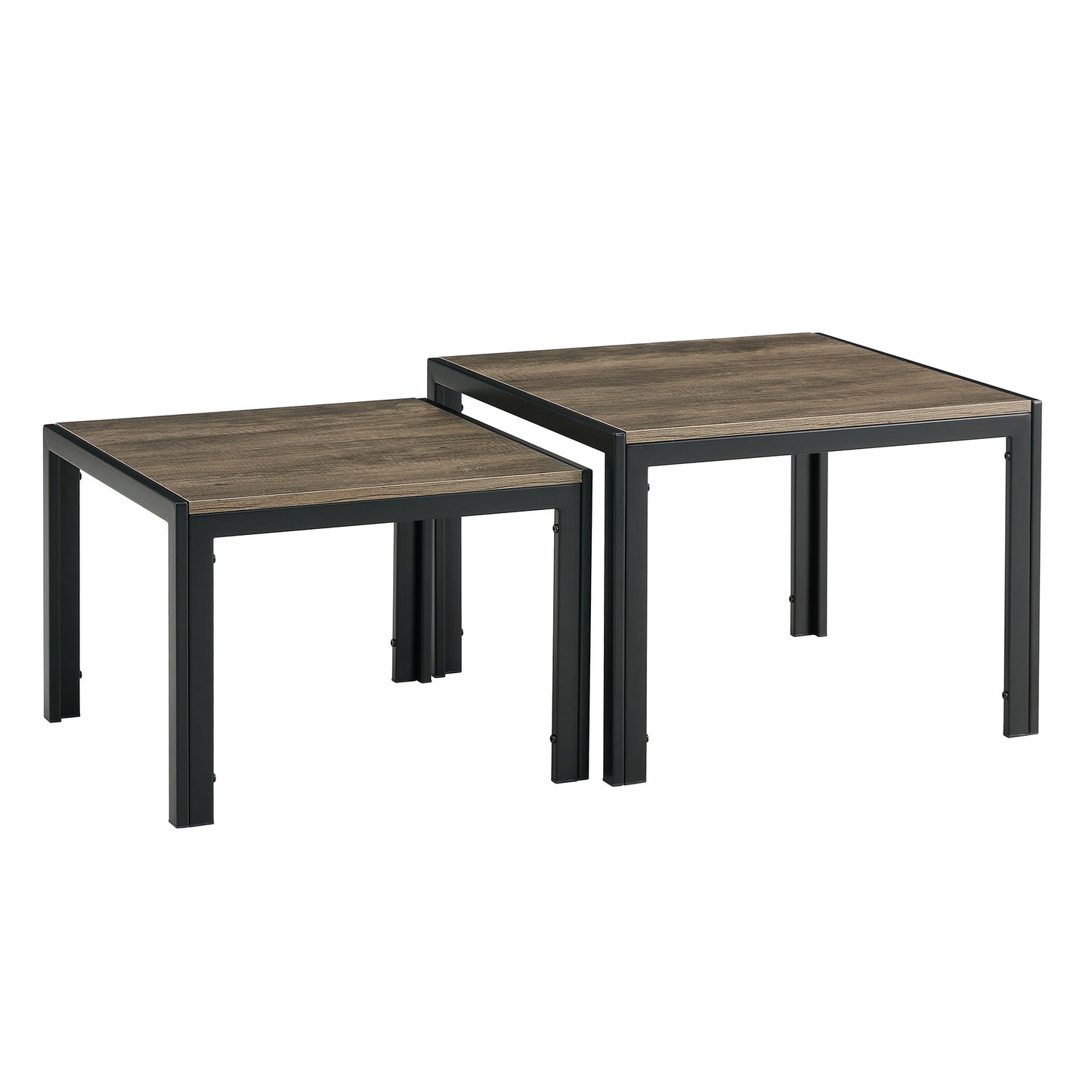 Oak Grey Modern Nesting Coffee Table Set of 2 with Tempered Glass Surface