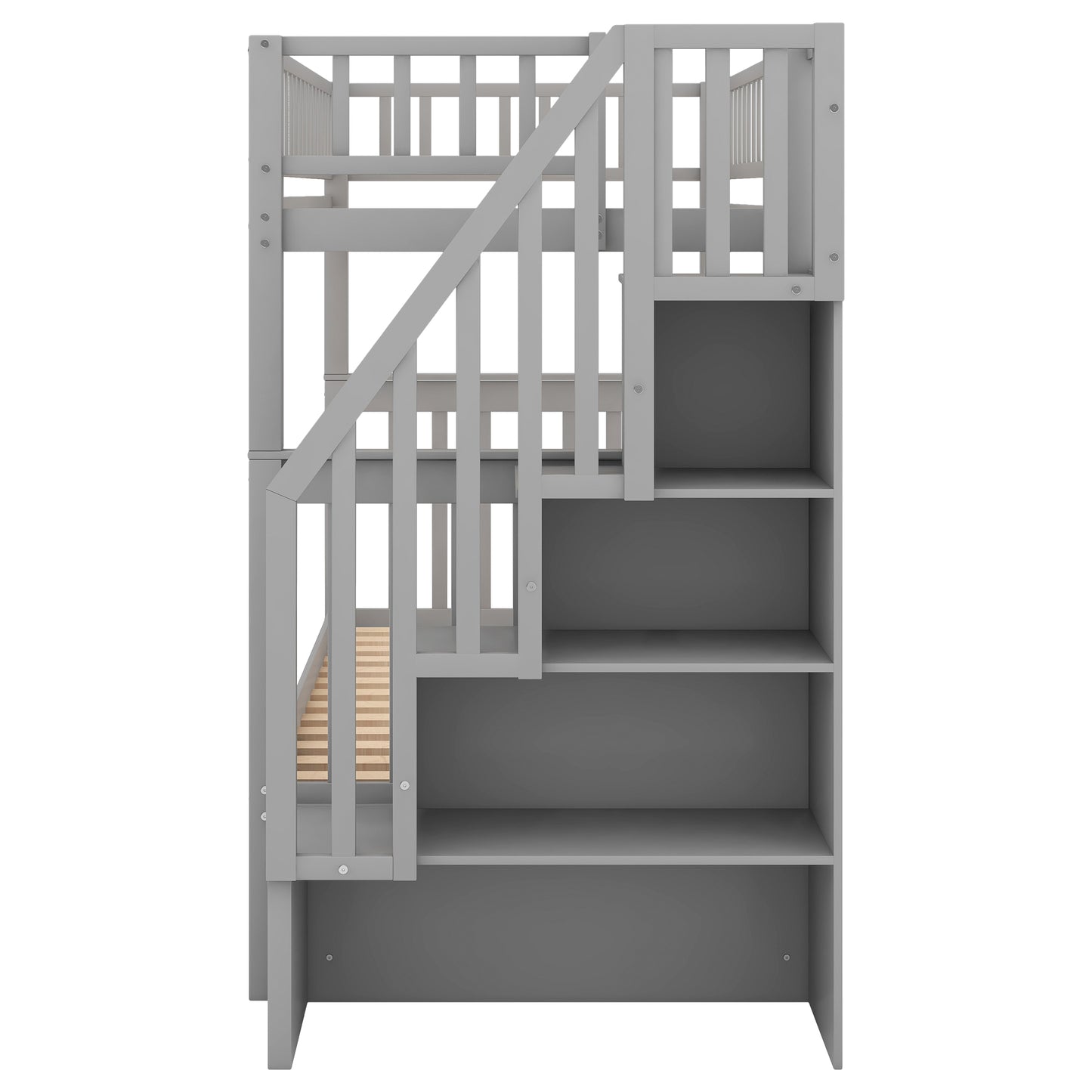 Gray Twin Bunk Bed with Trundle, Storage, and Versatility