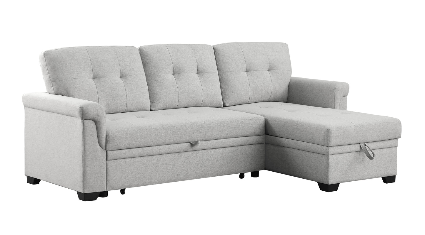 Hunter Light Gray Linen Sectional Sofa with Sleeper and Storage Chaise