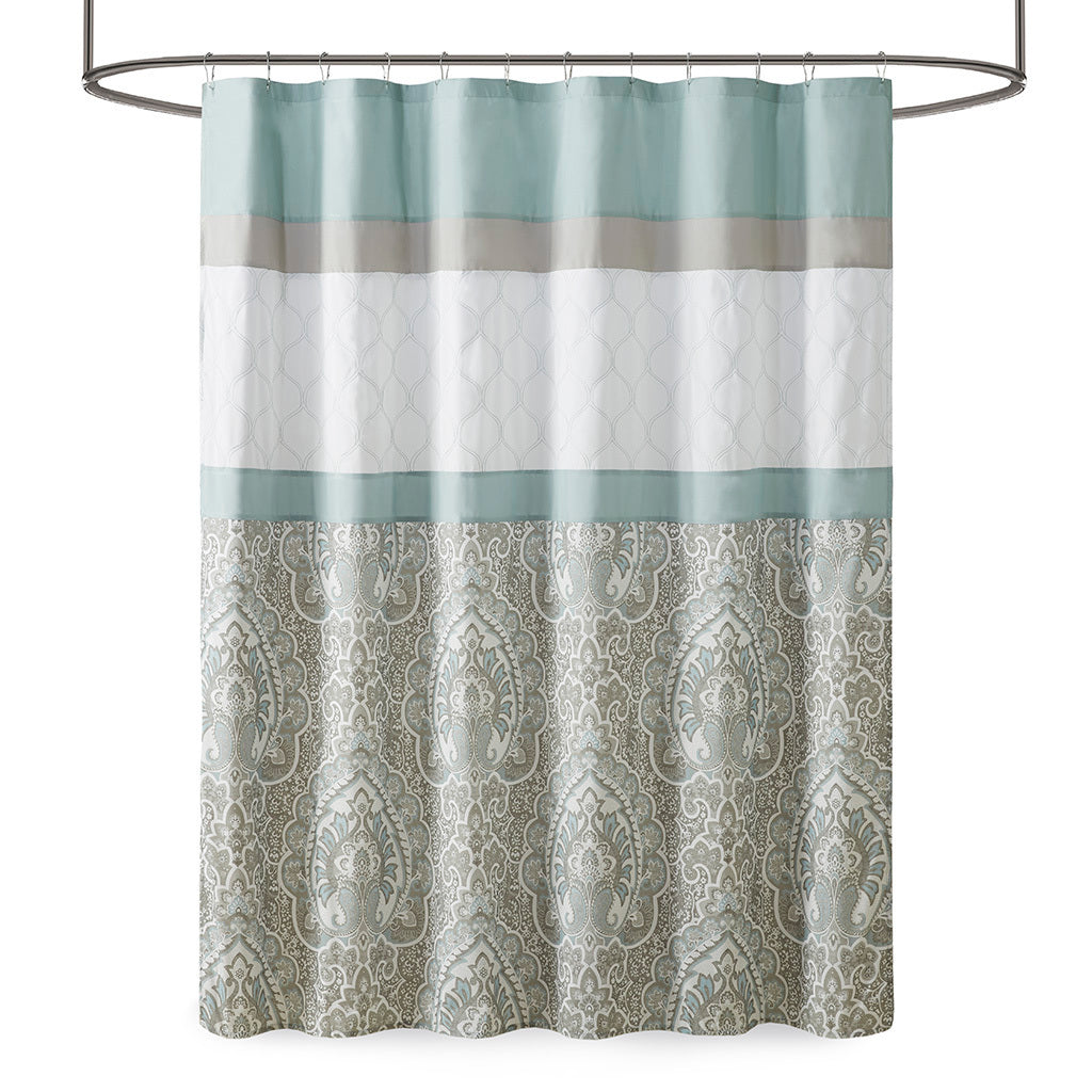 Elegant Oceanic Seafoam Printed Shower Curtain with Intricate Embroidery