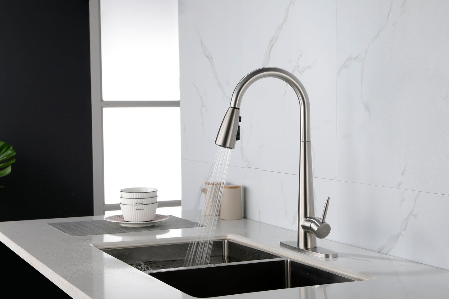 Commercial-Grade Stainless Steel Kitchen Faucet with Pull Down Sprayer and High Arc Handle