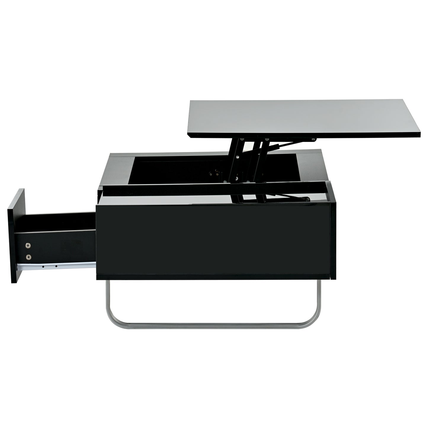 Convertible Lift-Top Coffee Table with Storage Drawer, Modern Black Cocktail Table