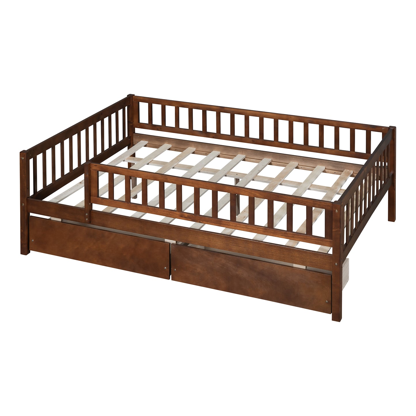 Full Size Daybed Wood Bed with Two Drawers, Walnut