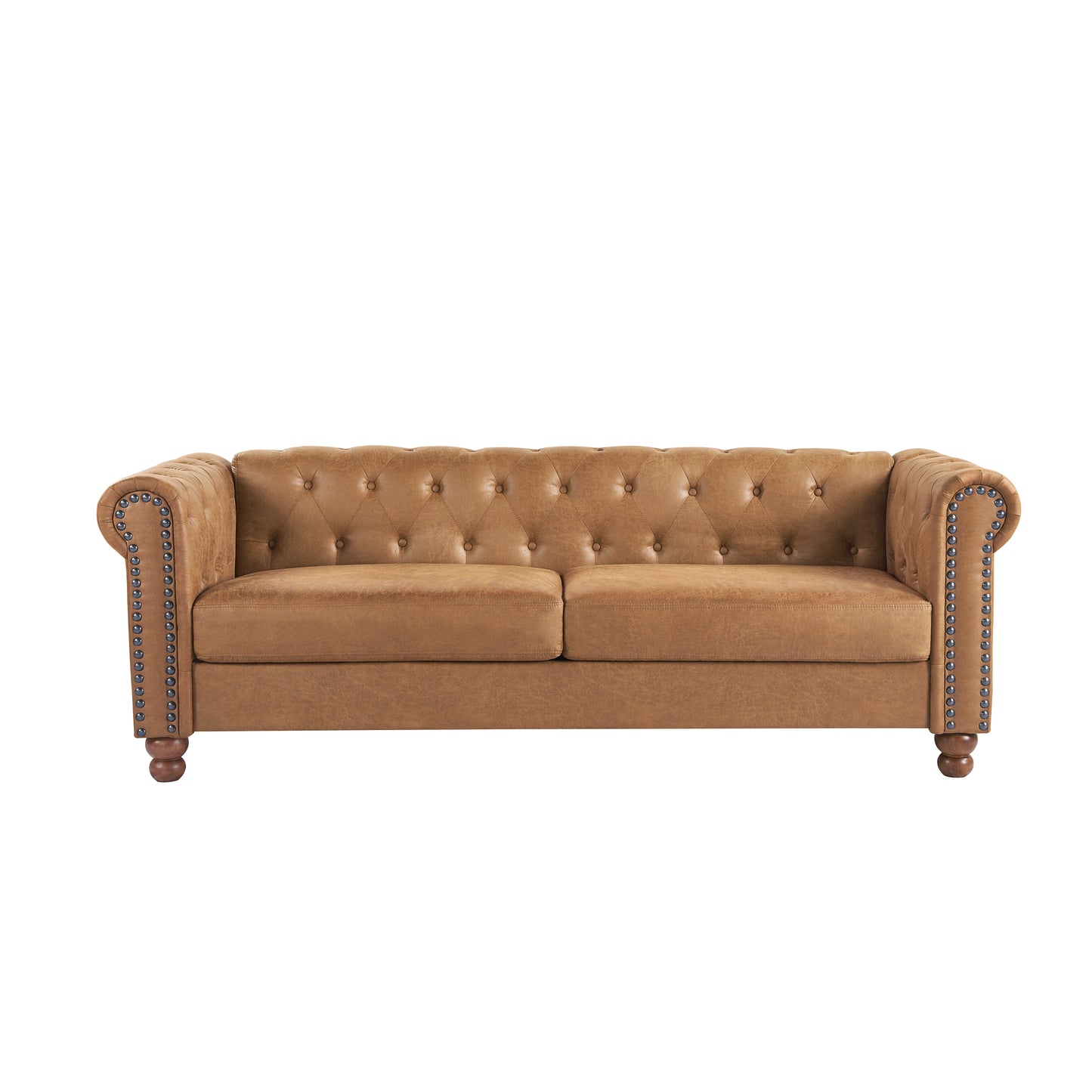 Classic Traditional Living Room Upholstered Sofa with high-tech Fabric Surface/ Chesterfield Tufted Fabric Sofa Couch, Large-Brown