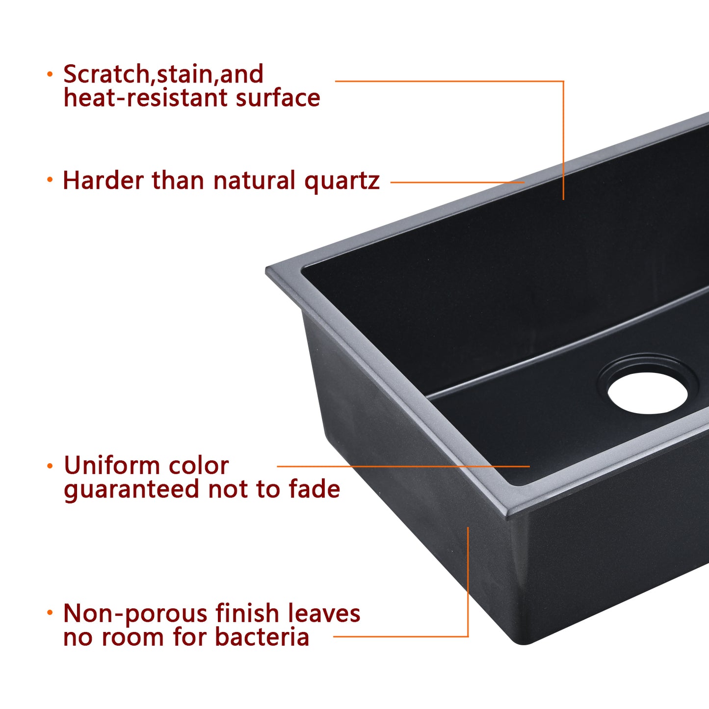 Single Basin Undermount Matte Black Quartz Kitchen Sink