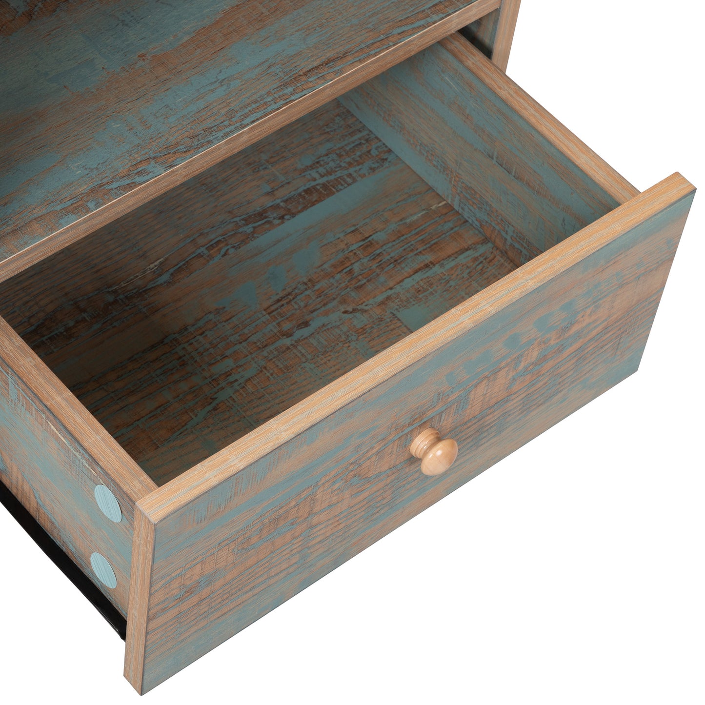 Set of 2 Modern Low Bedside Table, Wooden Nightstand with Drawer and Shelf, Patina Green